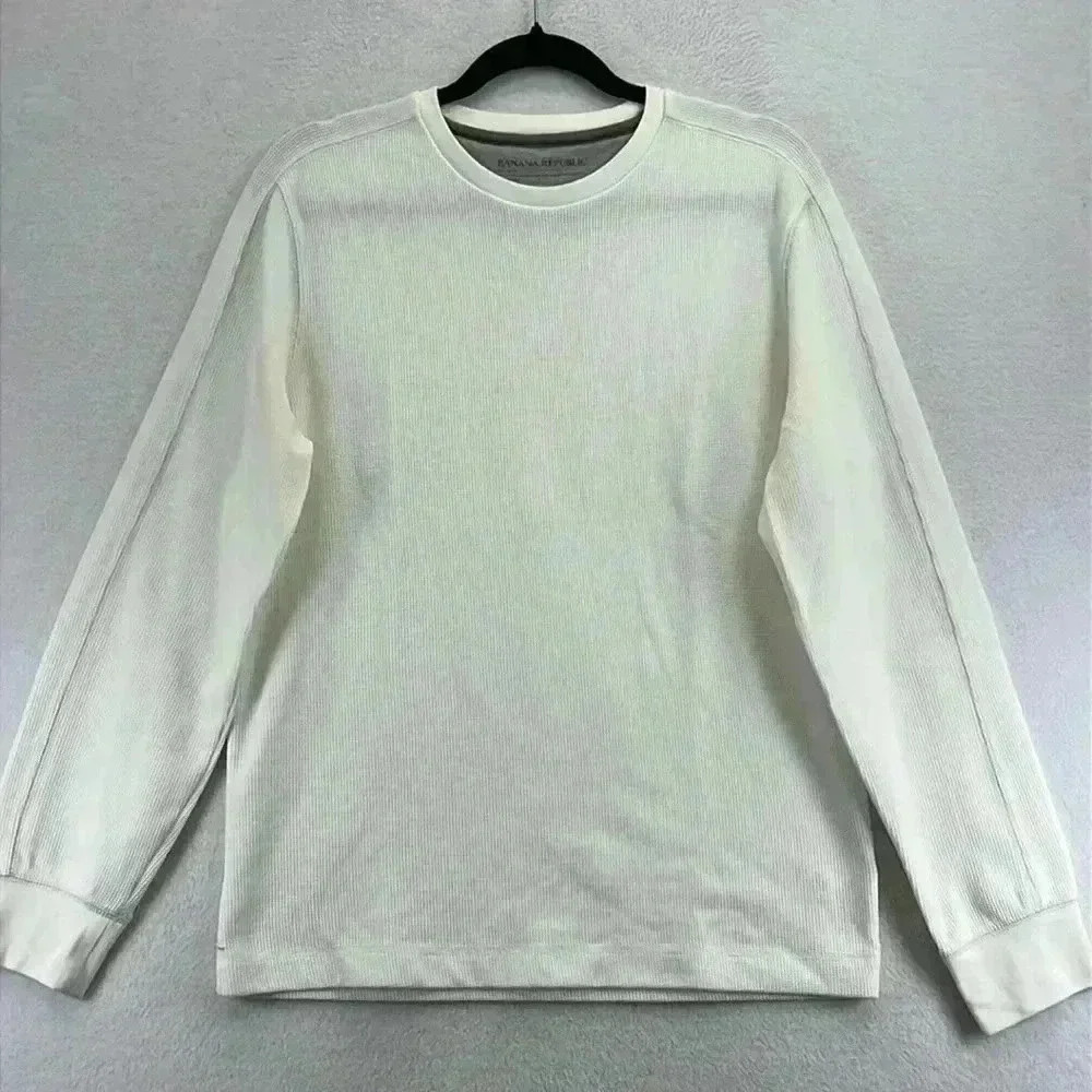 Banana Republic Waffle Knit Tee Size M Cream Cotton/Polyester/Spandex